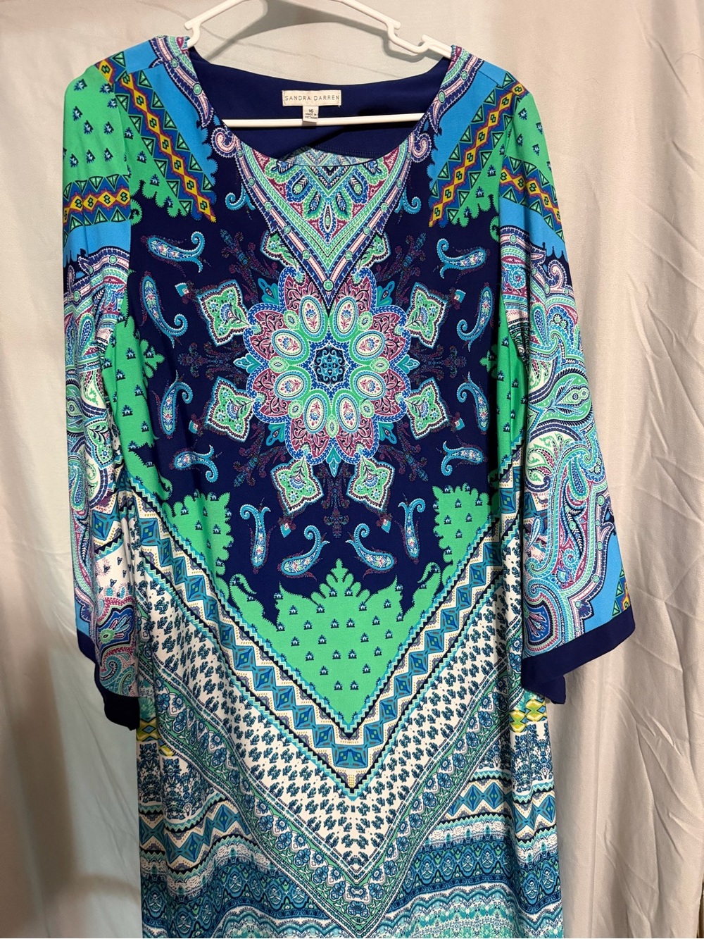 Sandra Darren Blue & Green Paisley Shift Dress